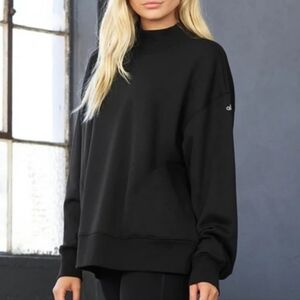 ALO Yoga Black Relaxed Mock Neck Pullover Oversized Sweatshirt